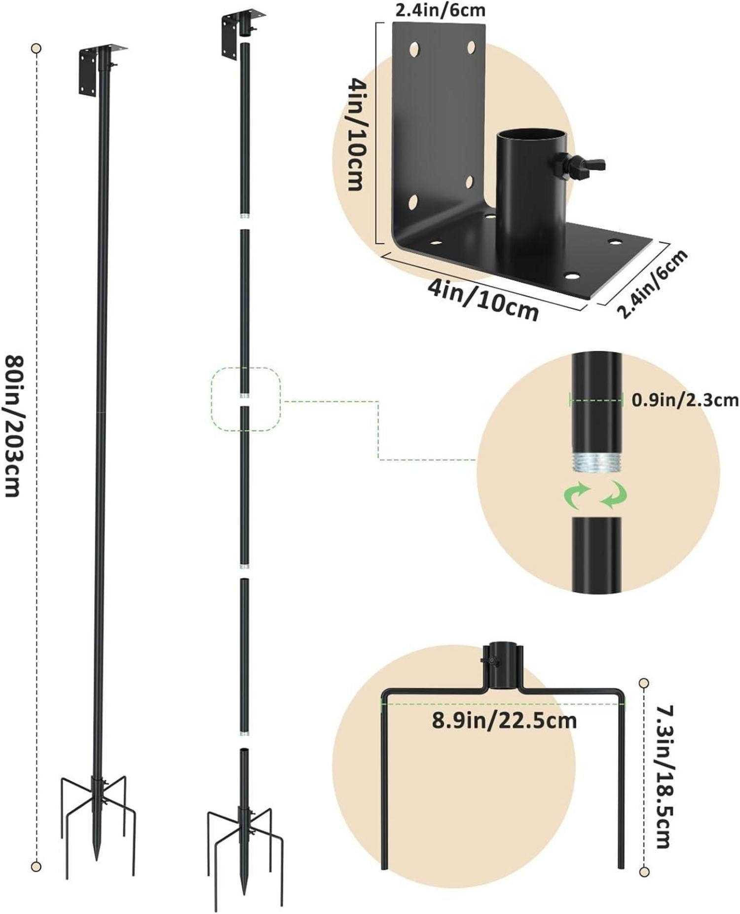 Verstellbares Vogelhaus-Stangenhalterungsset mit 203 cm Höhe & 5