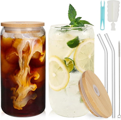 Cocktailgläser Dosenform 2er Set 550ml mit Deckel Strohhalm