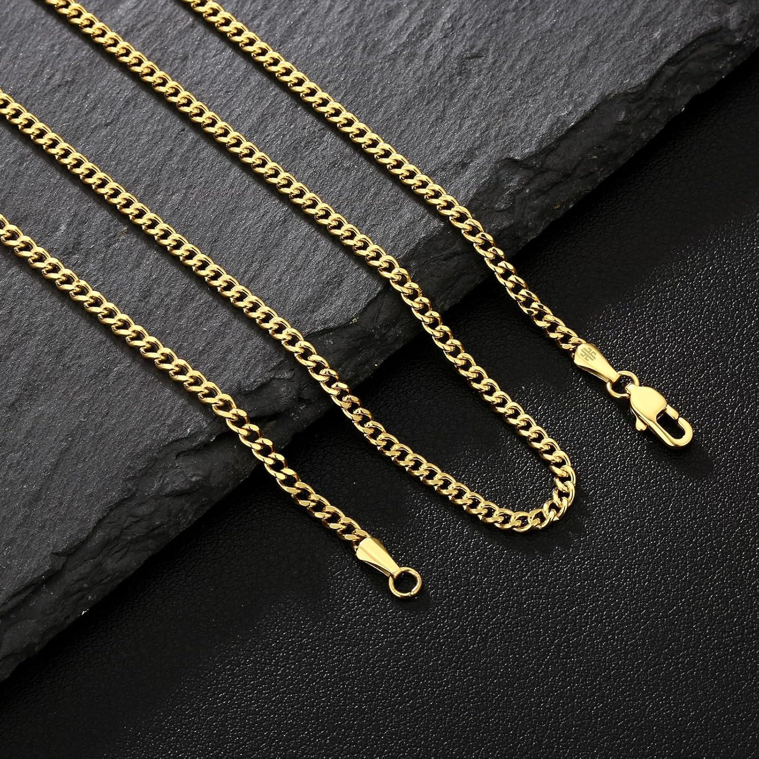 KRKC&CO Herren Edelstahl Panzerkette 14K Gold Vergoldet 3mm 55.9cm