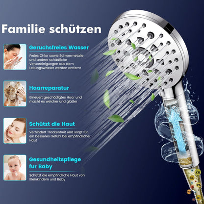 Duschkopf mit Filter 15 Filtration 7 Strahlarten Silver