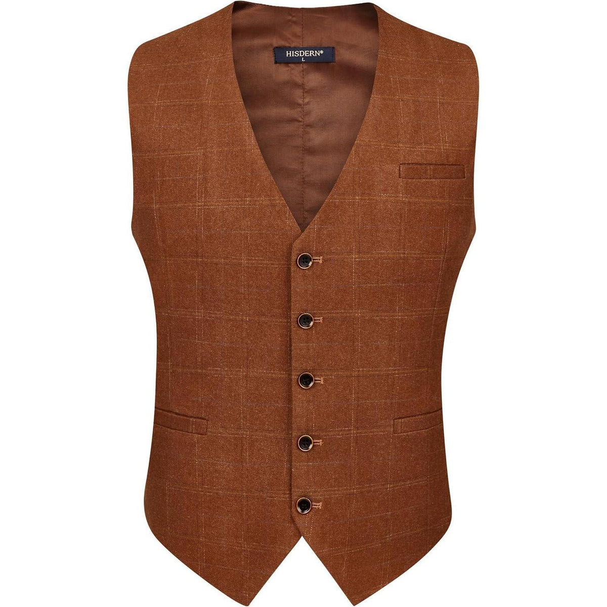 Herren Anzugweste Karomuster V-Ausschnitt Verstellbar Gebranntes Orange 4XL