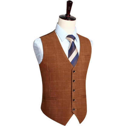 Herren Anzugweste Karomuster V-Ausschnitt Verstellbar Gebranntes Orange 4XL