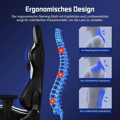 Homimaster Gaming Stuhl mit verstellbaren Kissen und Armlehnen, ergonomischer Bürostuhl - 150 kg Belastbarkeit