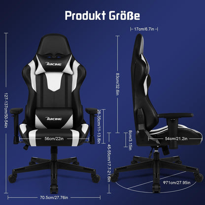 Homimaster Gaming Stuhl mit verstellbaren Kissen und Armlehnen, ergonomischer Bürostuhl - 150 kg Belastbarkeit
