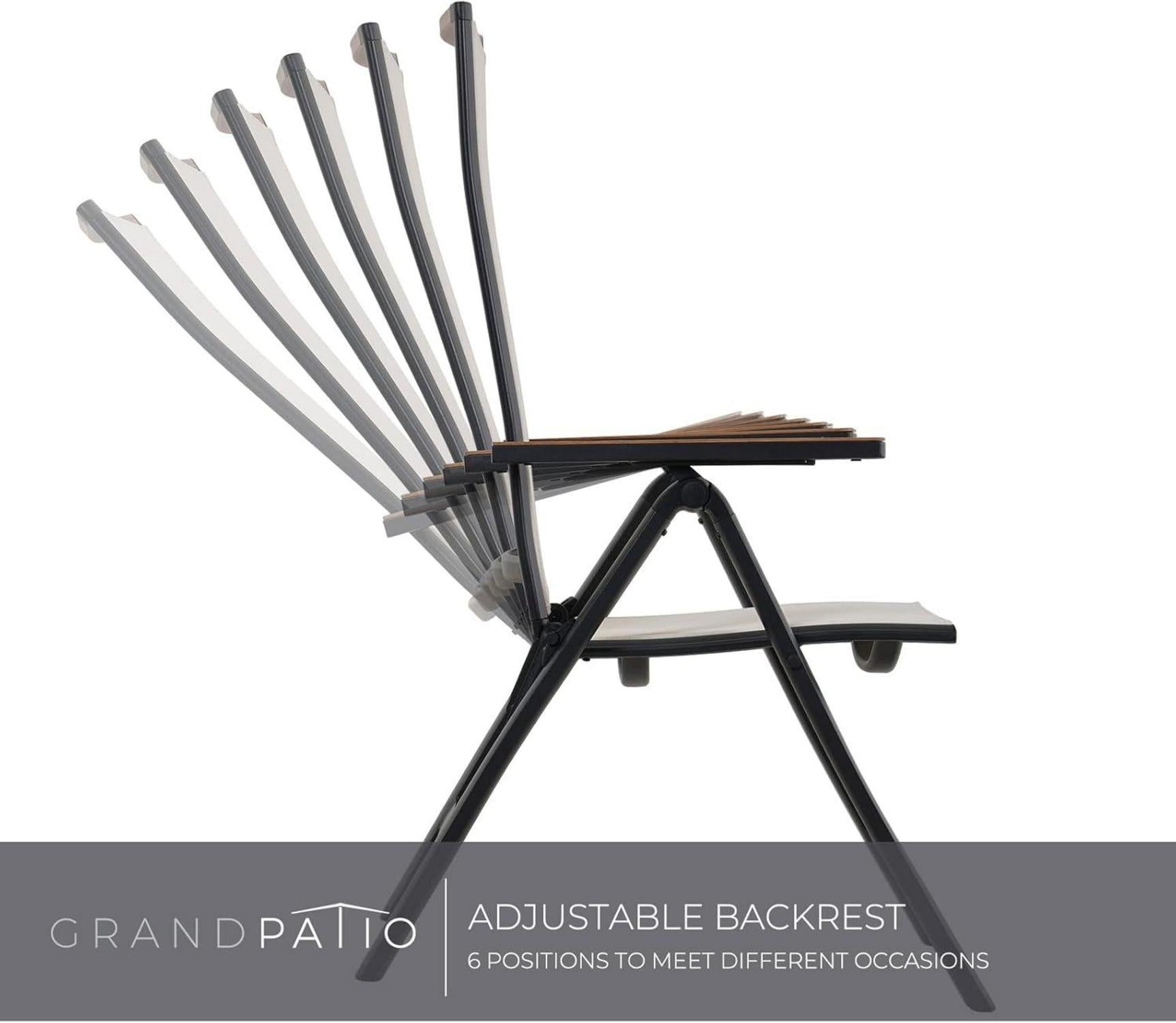 Aluminium Gartenstuhl Klappbar 2er mit 6-Fach Verstellbare Rückenlehne Wetterfest Beige