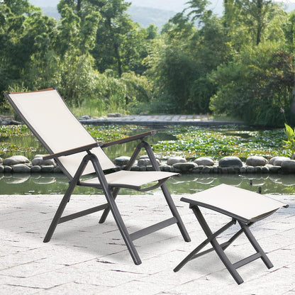 Aluminium Gartenstuhl Klappbar 2er mit 6-Fach Verstellbare Rückenlehne Wetterfest Beige