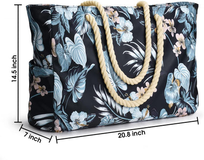 Große Wasserdichte Strandtasche mit Reißverschluss und Blumenmuster