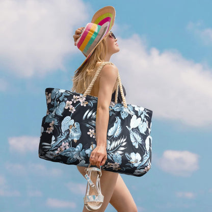 Strandtasche XXL Wasserdicht Schwarz Blume Schwimmbad Einkaufstasche
