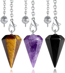 Kristalle Pendel Amethyst Obsidian Tigerauge Weissagung Wünschelrute