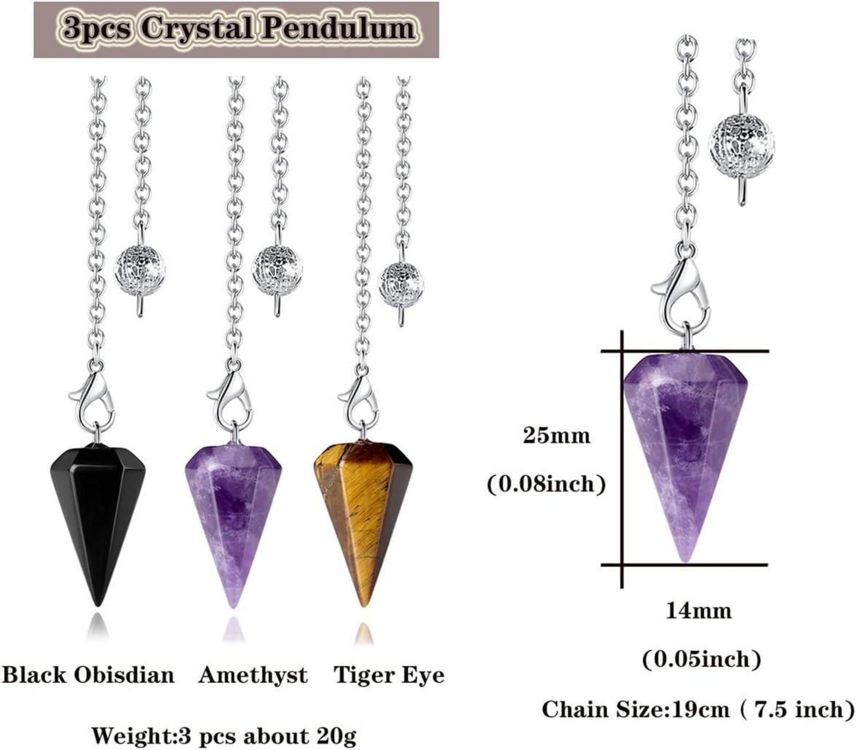 Kristall Pendel Set Amethyst Obsidian Tigerauge Weissagung Reiki