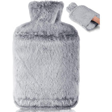 BOLEi Wärmflasche 2L mit Weichem Bezug & Kängurutasche Grau