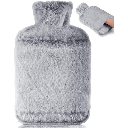 BOLEi Wärmflasche 2L mit Weichem Bezug & Kängurutasche Grau