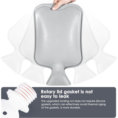 BOLEi Wärmflasche 2L mit Weichem Bezug & Kängurutasche Grau