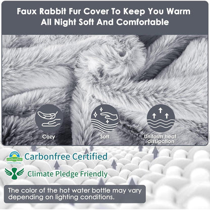 BOLEi Wärmflasche 2L mit Weichem Bezug & Kängurutasche Grau