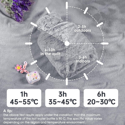 BOLEi Wärmflasche 2L mit Weichem Bezug & Kängurutasche Grau