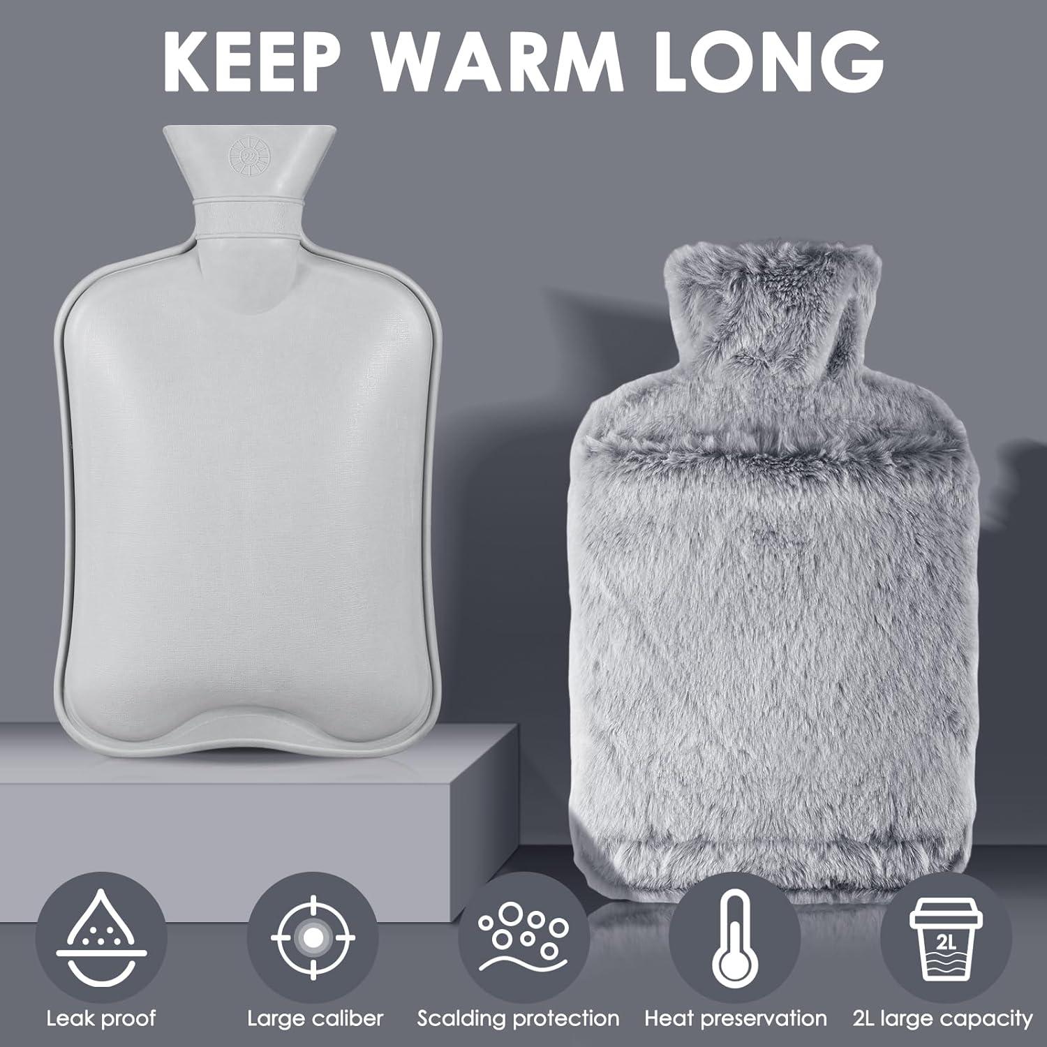 BOLEi Wärmflasche 2L mit Känguru-Tasche, Grau