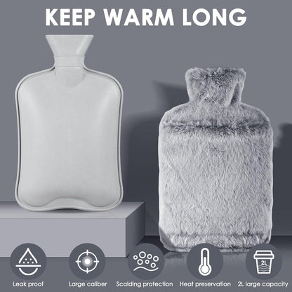 BOLEi Wärmflasche 2L mit Känguru-Tasche, Grau