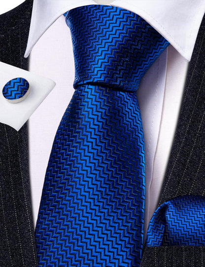 Blau Satin Krawattenset Hochzeit Einstecktuch Manschettenklammer