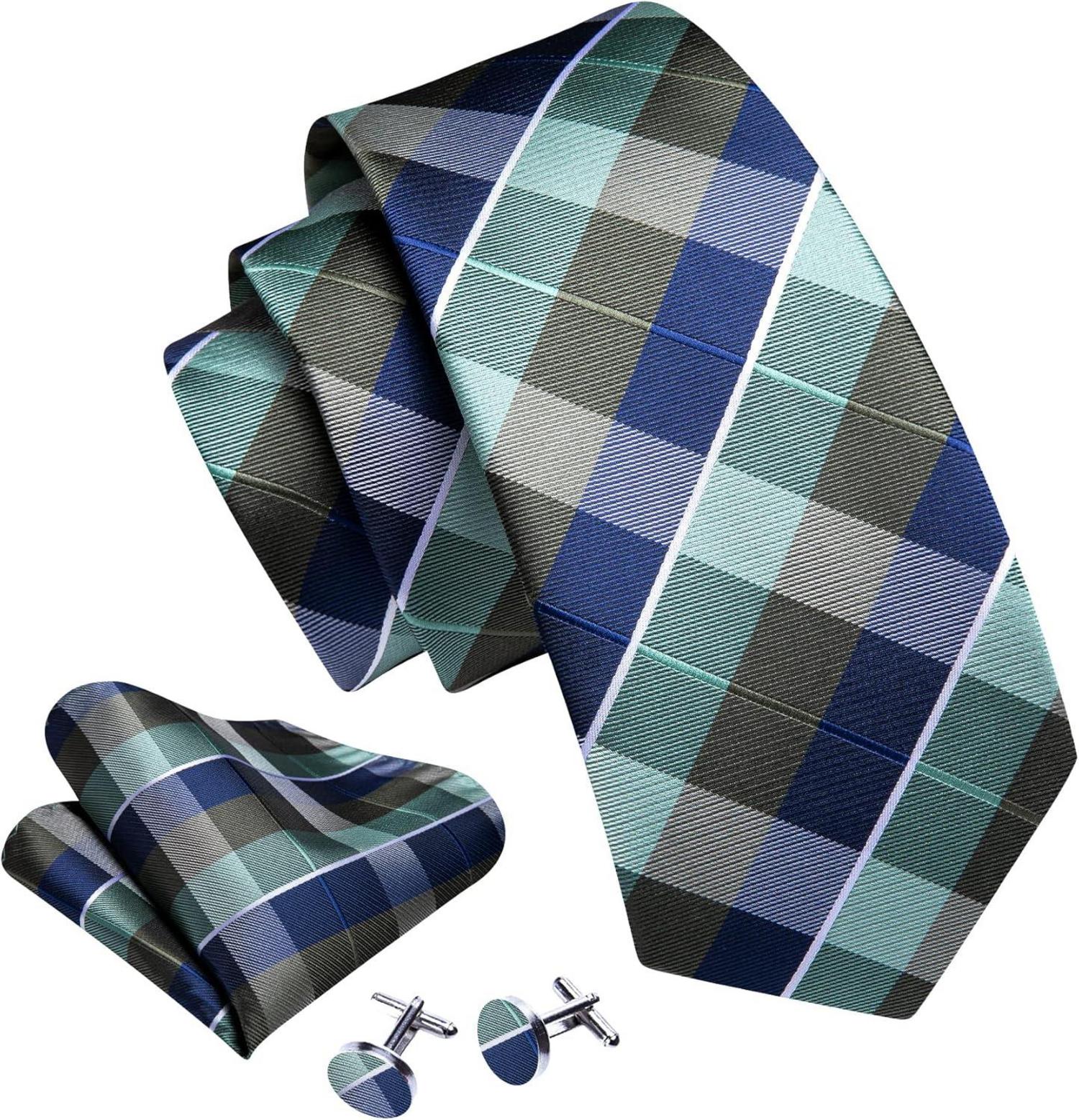 Herren Krawatte Set Seiden-Streifen Plaid mit Taschentuch