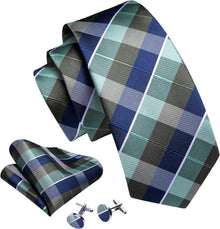 Herren Krawatte Set Seiden-Streifen Plaid mit Taschentuch