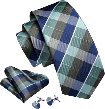 Herren Krawatte Set Seiden-Streifen Plaid mit Taschentuch