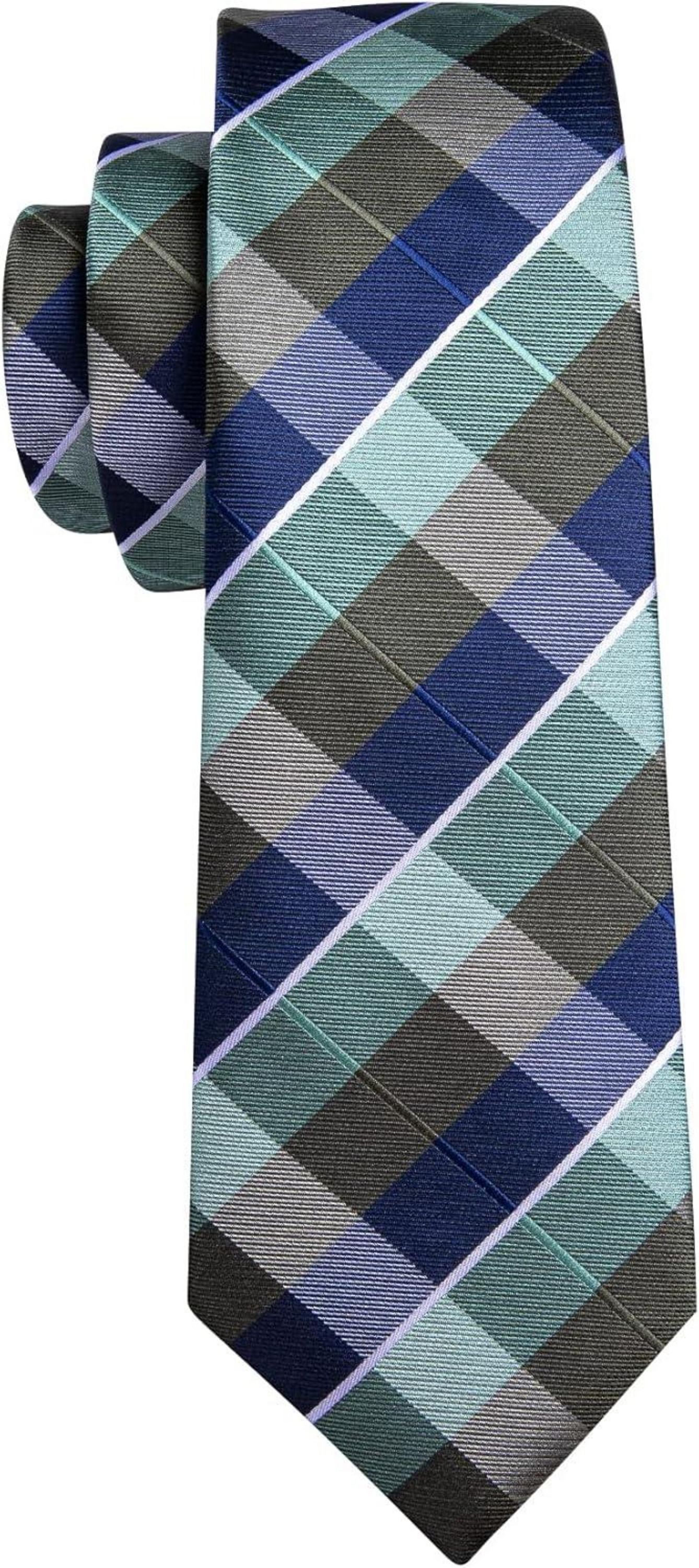 Barry.Wang Herren Krawatte Set Seiden Streifen Plaid Hochzeit Formell Blau Grün