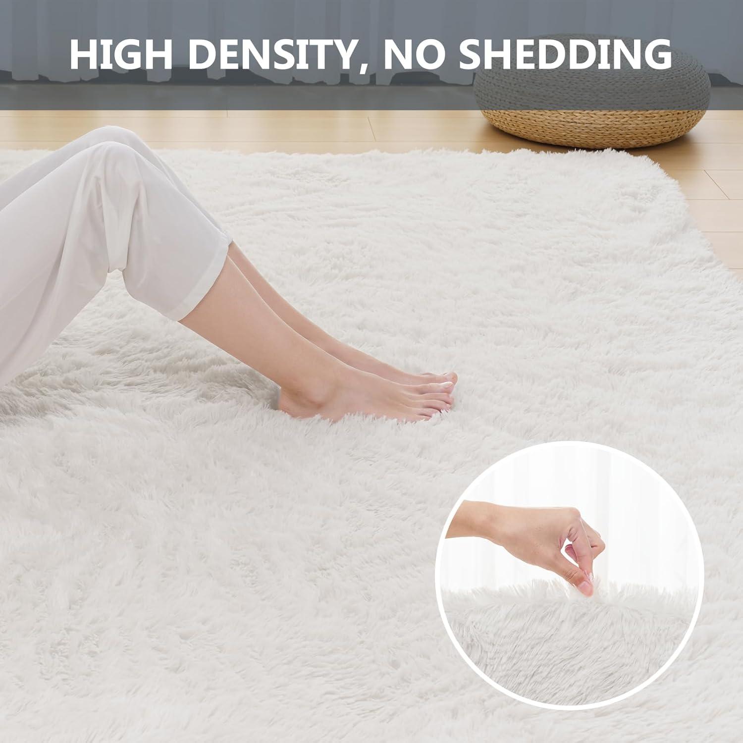 Flauschiger Hochflor Wohnzimmer Teppich Weiß 160x230cm Langflor Shaggy Teppiche