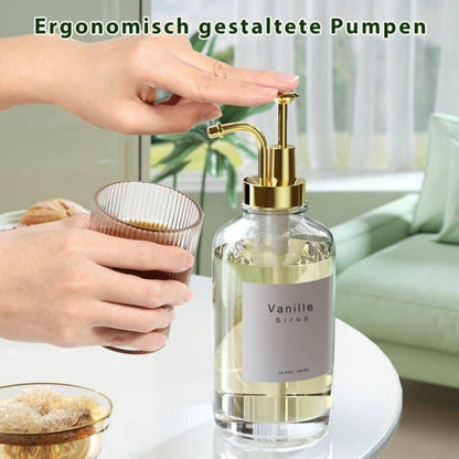 Pumpspender Sirup Spender Glasflasche 500ml 4x + Etiketten
