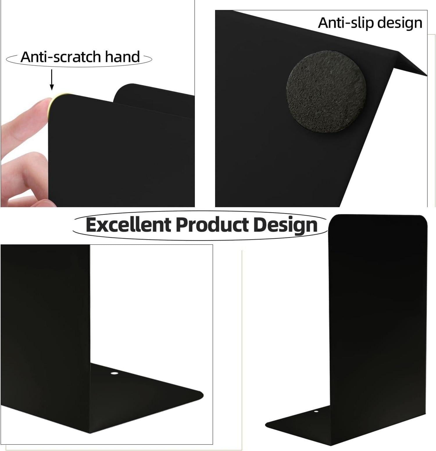 Metall Buchstütze, 3 Paare Schwarz, rutschfeste L-Form, robust