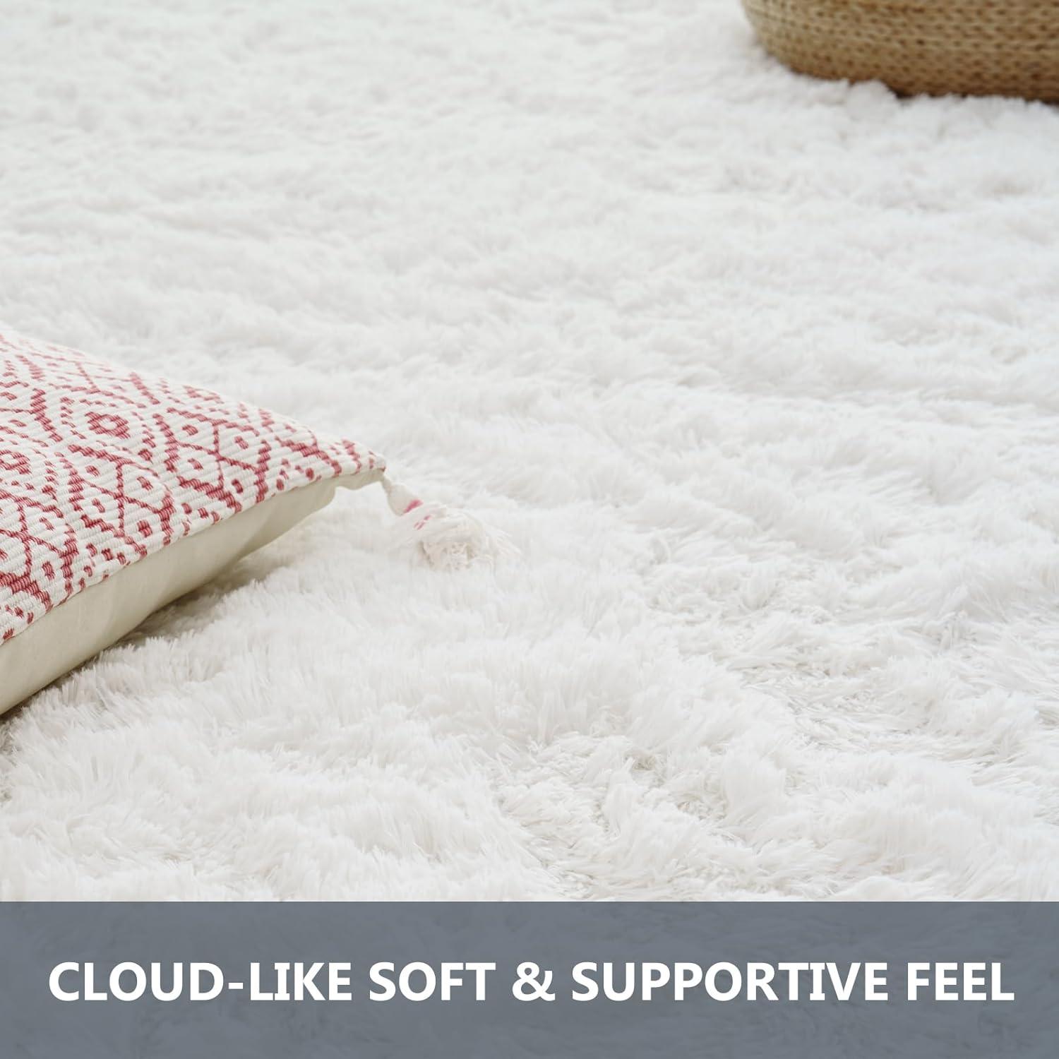 Flauschiger Hochflor Teppich 200x290 Weiß für Wohnzimmer Schlafzimmer