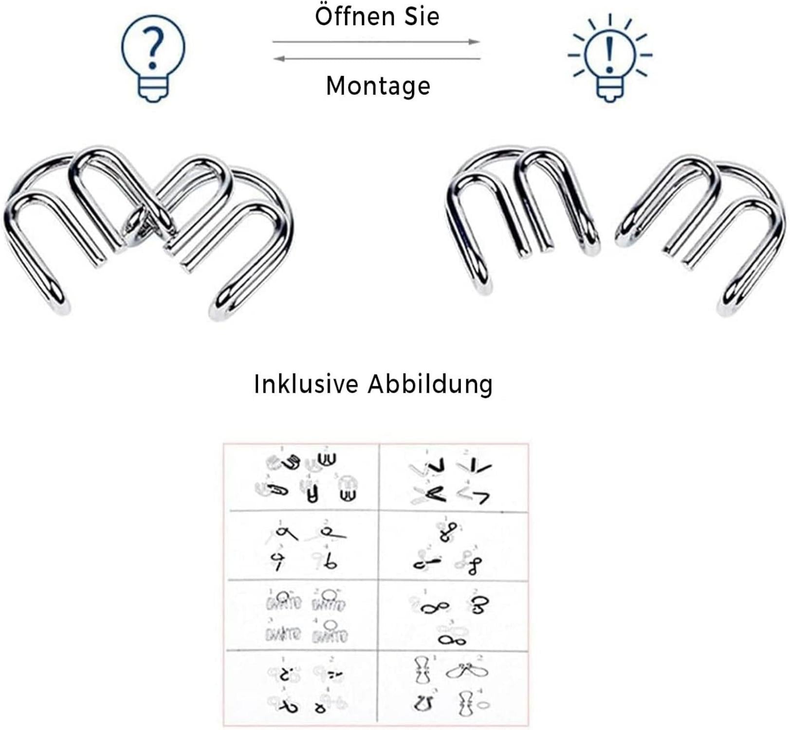 VIKY® Metall Knobelspiele Set für Erwachsene & Kinder, IQ Puzzle Set
