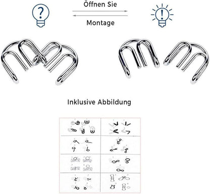 VIKY® Metall Knobelspiele Set für Erwachsene & Kinder, IQ Puzzle Set