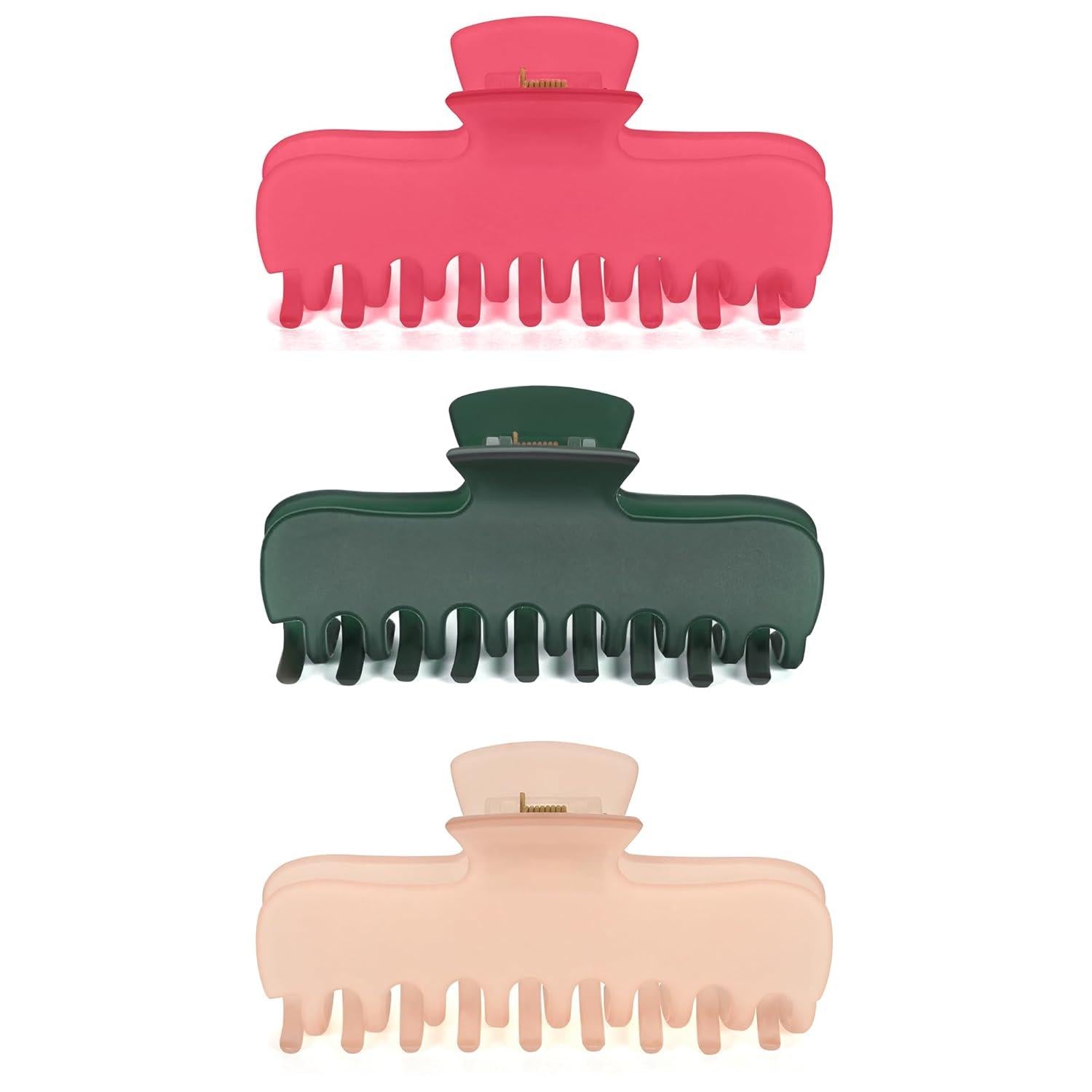 Große Haarspangen Set in Rosenrot, Dunkelgrün, Hellrosa