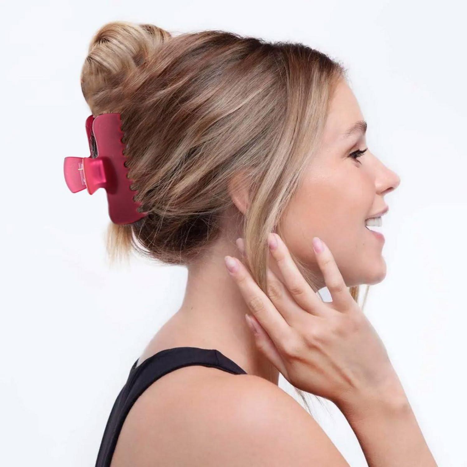 Haarspangen Damen matt rutschfest 3 Stück Rosenrot Dunkelgrün Hellrosa