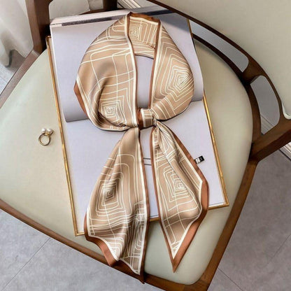 Seidenschal 148cm Light Coffee – Vielseitig als Krawatte, Kopf- oder Schulterschal
