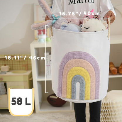 Rosa Baby Wäschekorb 58L – Faltbar & mit Regenbogen