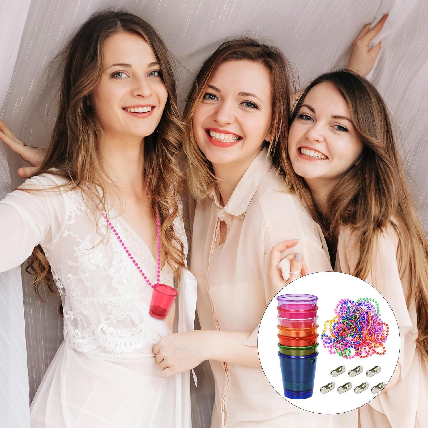 Schnapsglas Partybecher mit Leuchtfunktion und Halskette, 7er Set