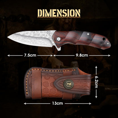 Damast Klappmesser VG10 Stahl Outdoor Messer mit Lederscheide
