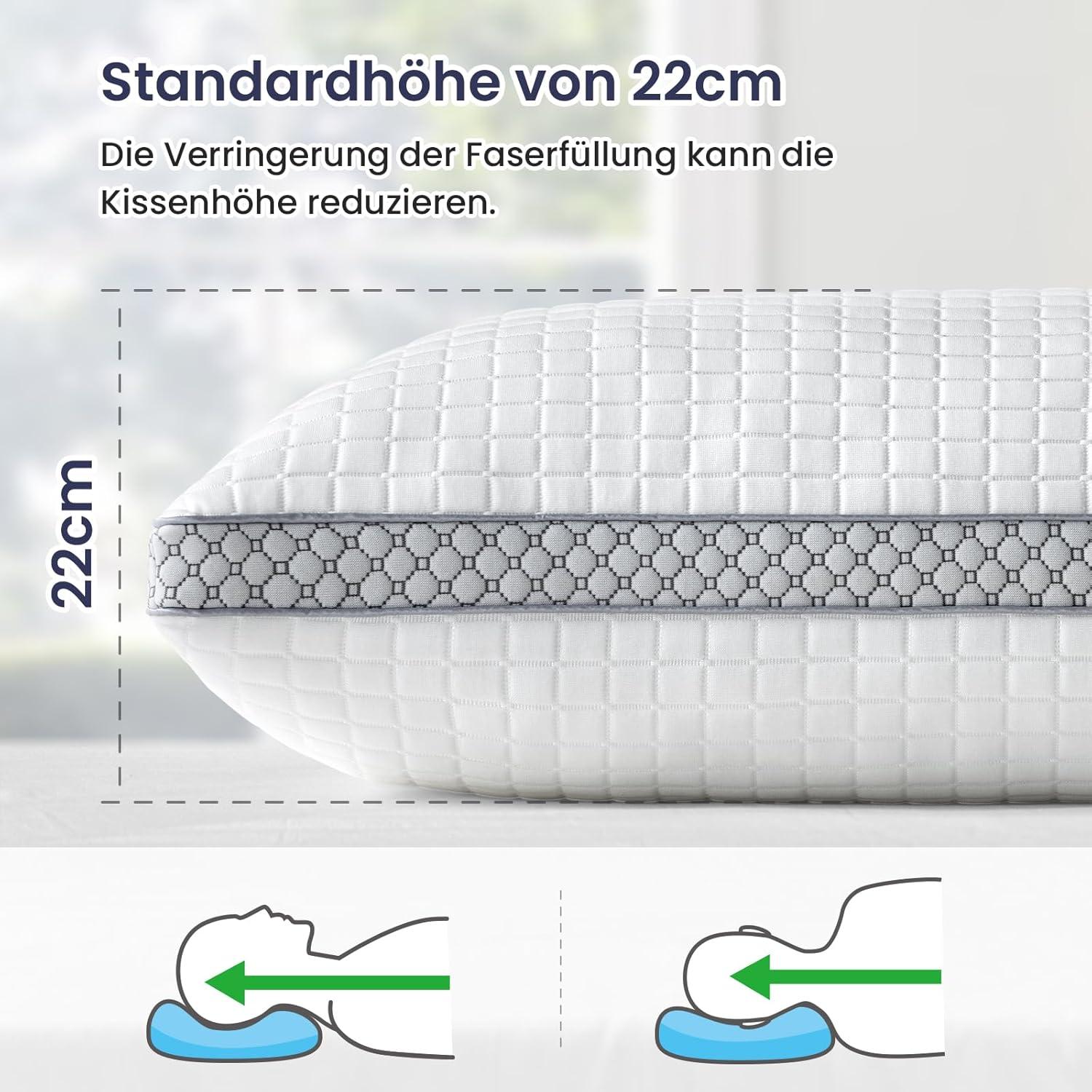 BedStory 2er Set Verstellbare Faserfüllung Kissen 40x80cm - Hotel Qualität