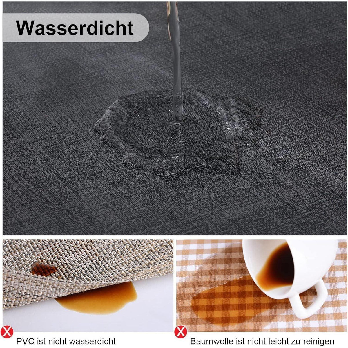 Tischsets Dunkelgrau 4er Set Abwaschbar Wasserdicht in Lederoptik