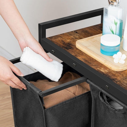Wäschekorb mit Rollen und Ablage, 2 Fächer, 2 x 49,5