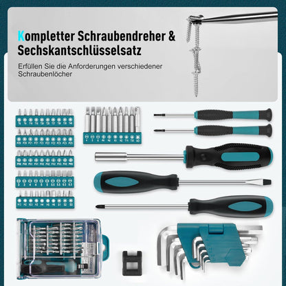 Werkzeugkoffer Gefüllt 379 tlg Allzweck Werkzeugset Heim/Auto Reparatur Blau