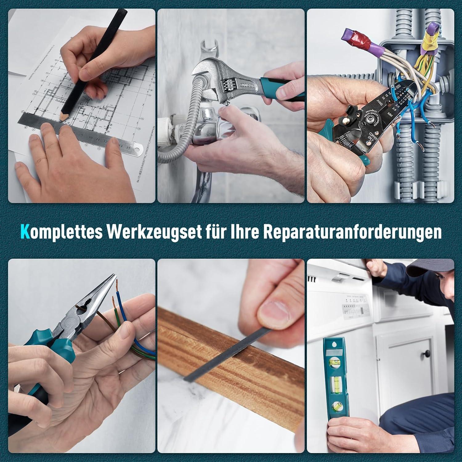 Werkzeugkoffer Gefüllt 379 tlg Allzweck Werkzeugset Heim/Auto Reparatur Blau