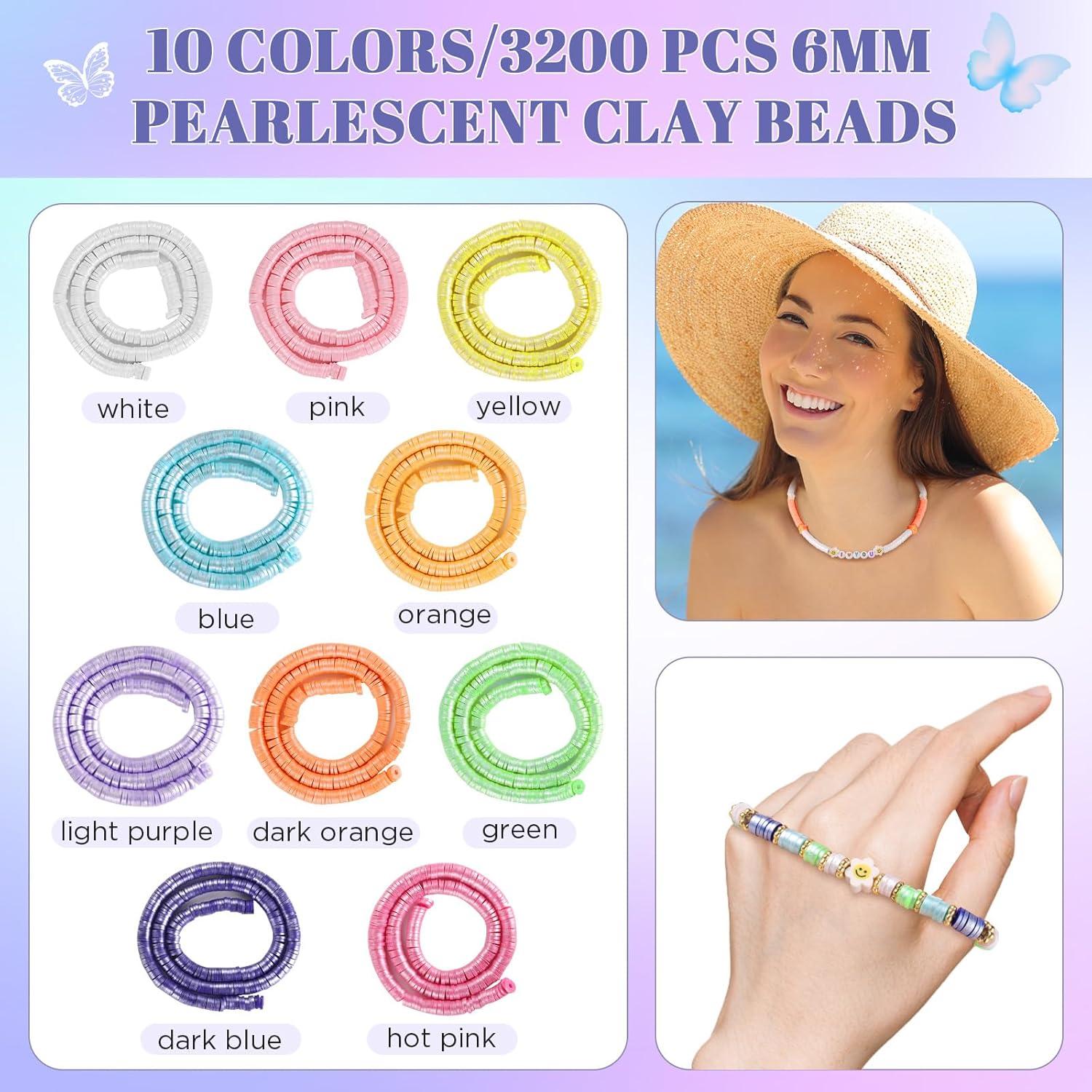 3200 Stück Heishi Perlen 6mm Perlglanzfarbe Clay zum Auffädeln
