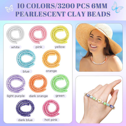 3200 Stück Heishi Perlen 6mm Perlglanzfarbe Clay zum Auffädeln
