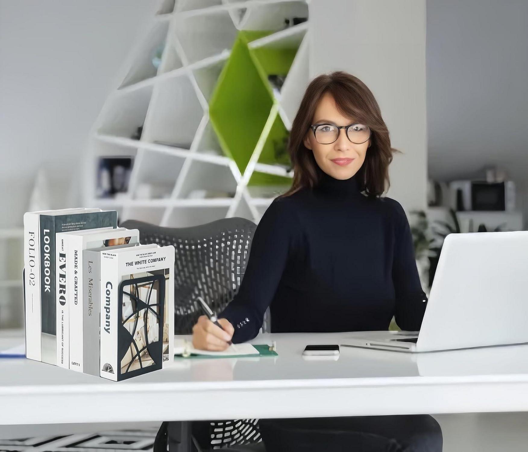 8 Stück Metall Buchstütze Cut-Out Look Bücherregal 17cm*12cm Schwarz