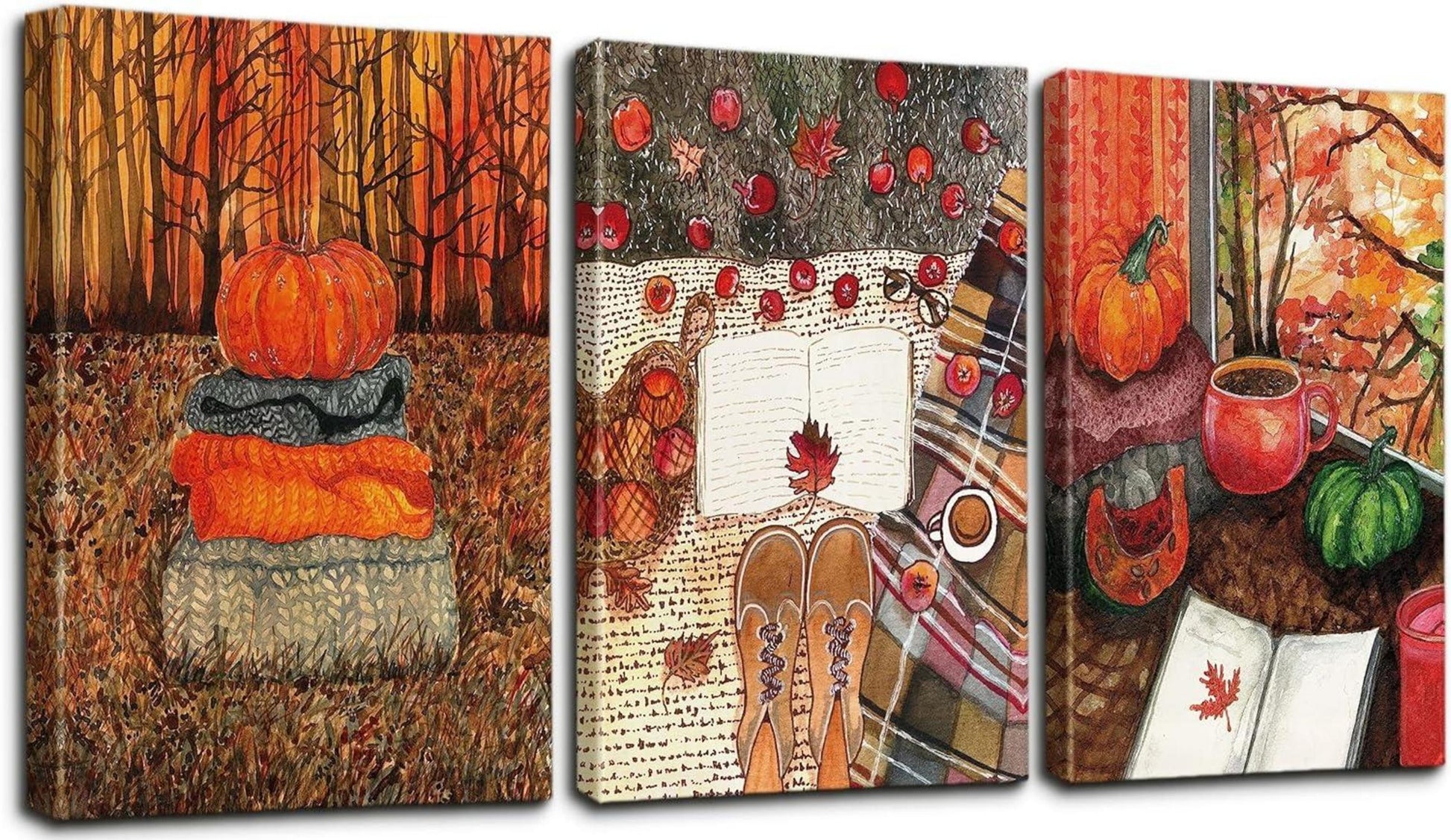 Leinwandbilder Set Wandkunst Dekor Herbst-Kürbis 30x40cm