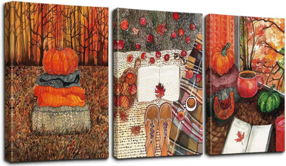 Leinwandbilder Set Wandkunst Dekor Herbst-Kürbis 30x40cm