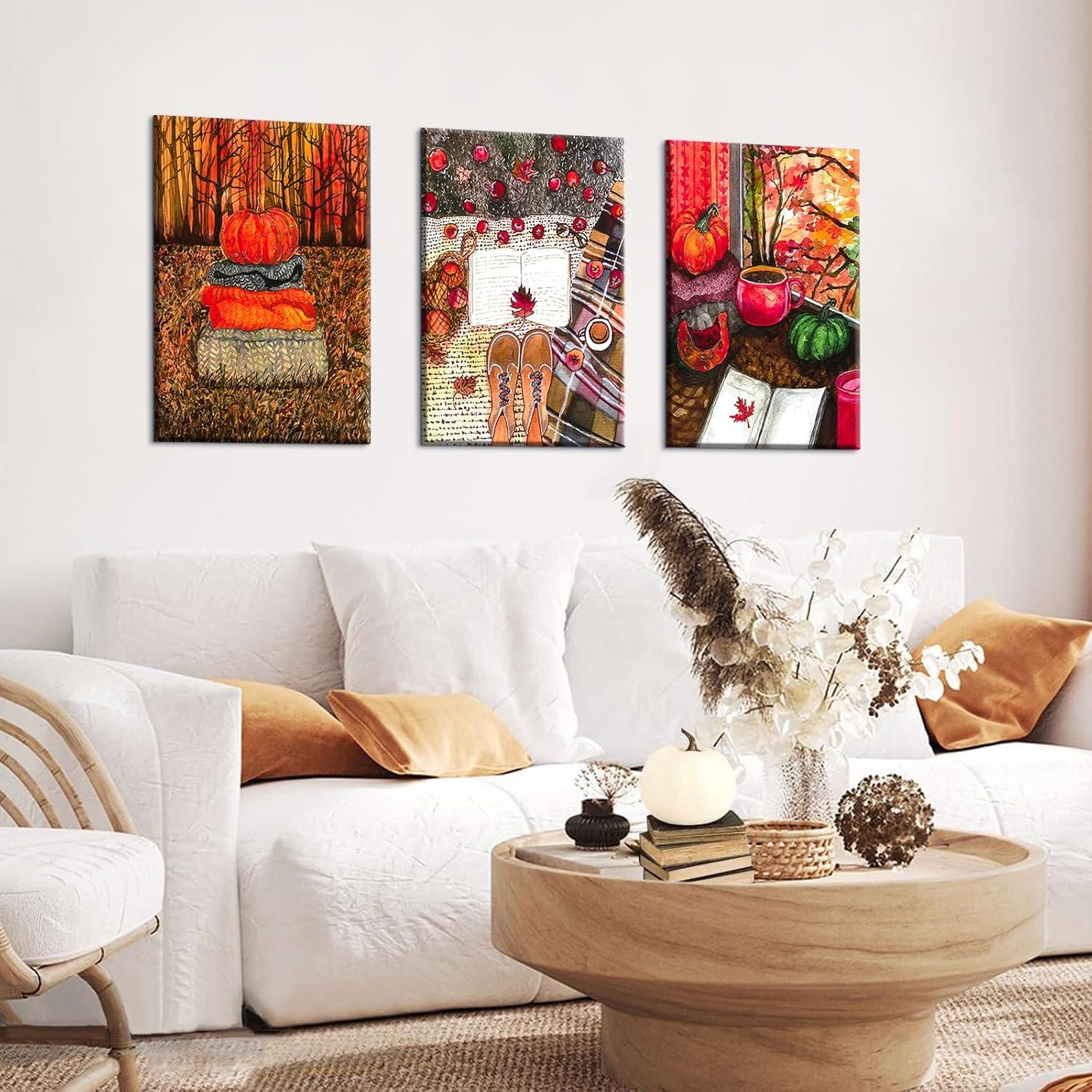 Leinwandbilder Set Wandkunst Dekor Herbst-Kürbis 30x40cm