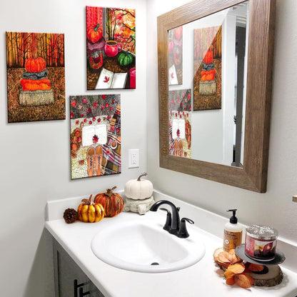 3er-Set Leinwandbilder 30x40cm Herbst Kürbis Dekor Holzrahmen